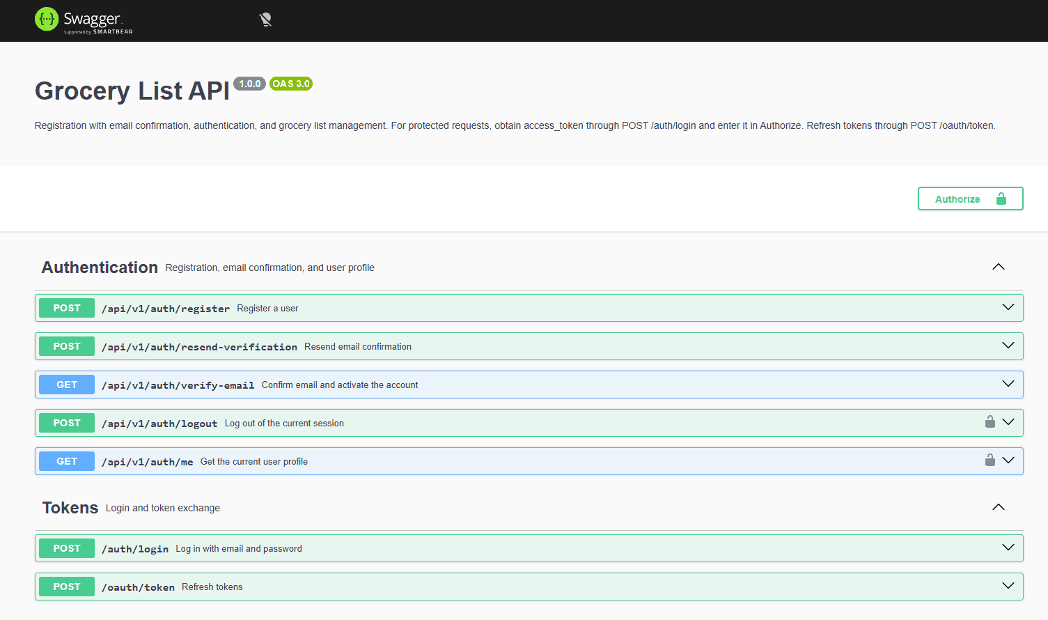 Grocery List (API)